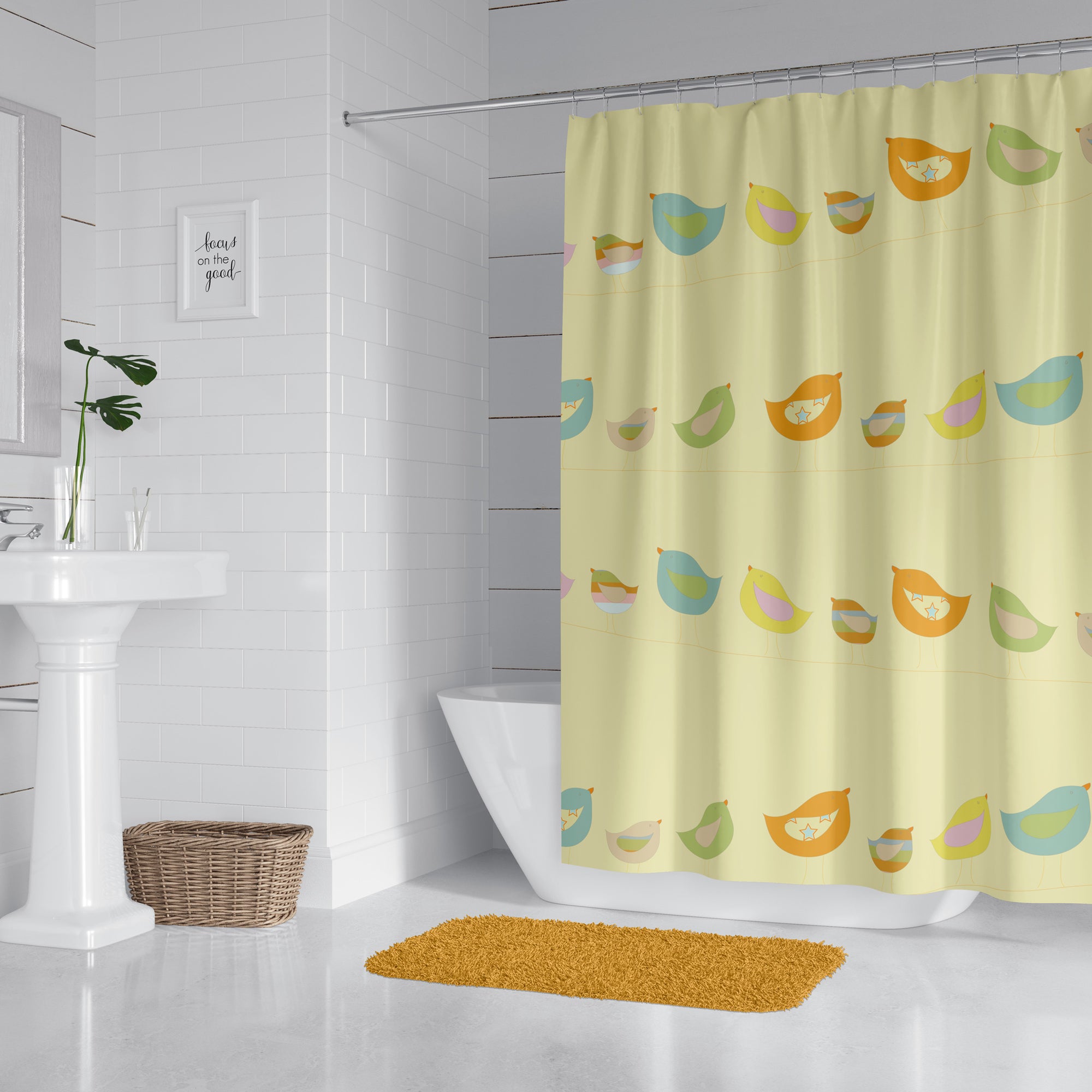 Birds On A Wire Yellow Shower Curtain