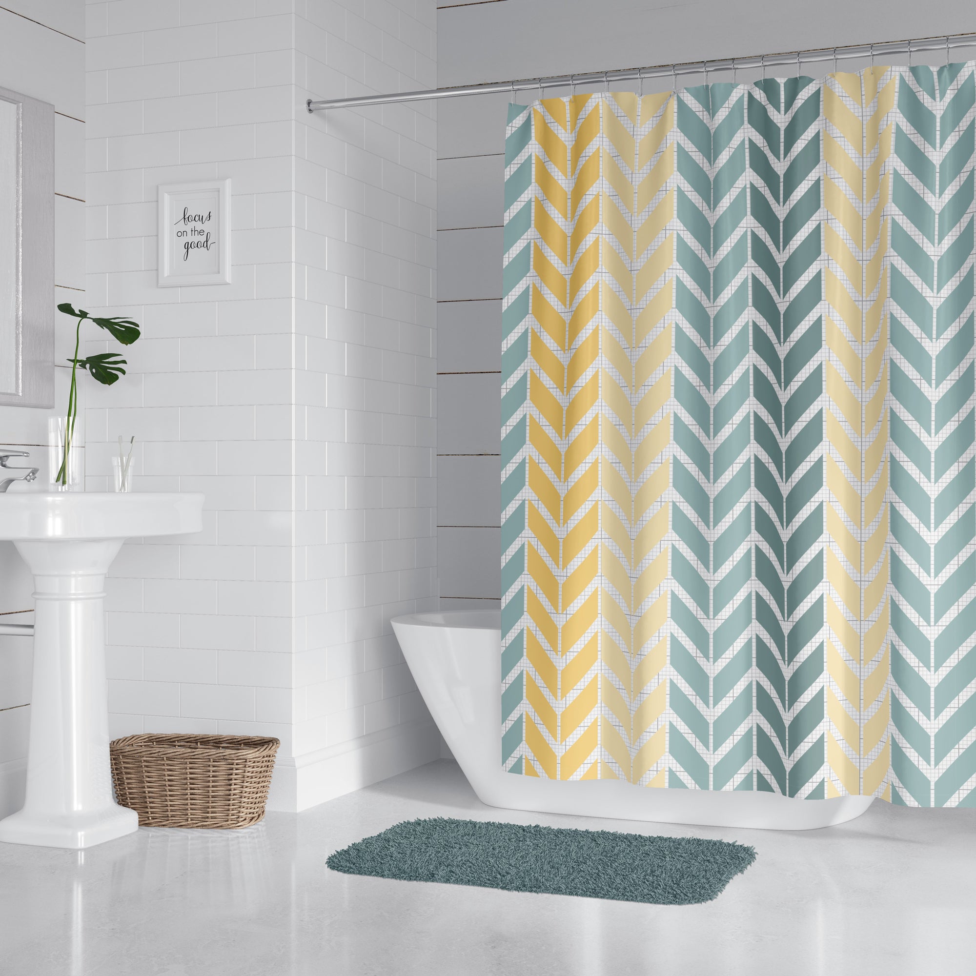 Blue and Yellow Chevron Shower Curtain