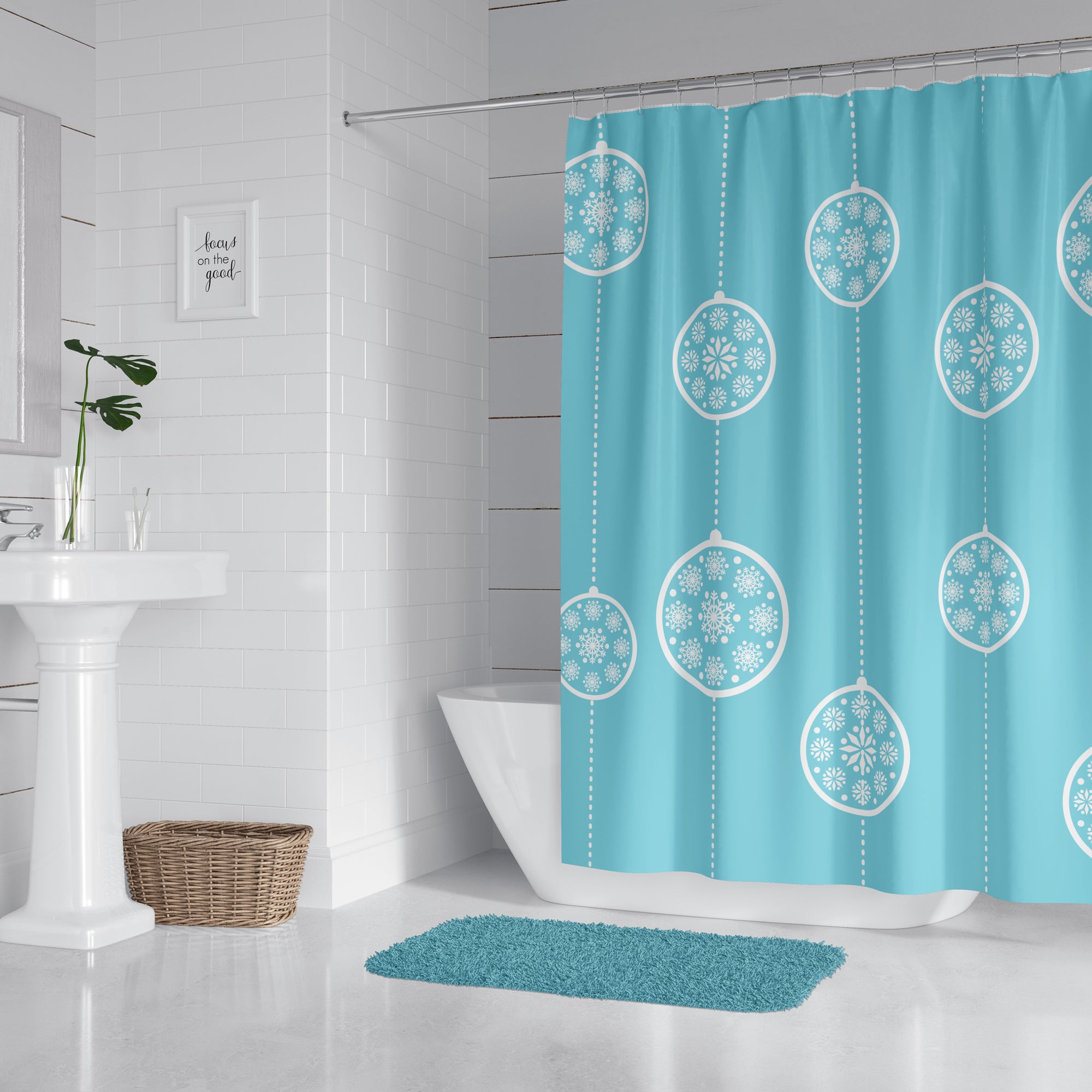 Holiday Blue Ornaments Shower Curtain