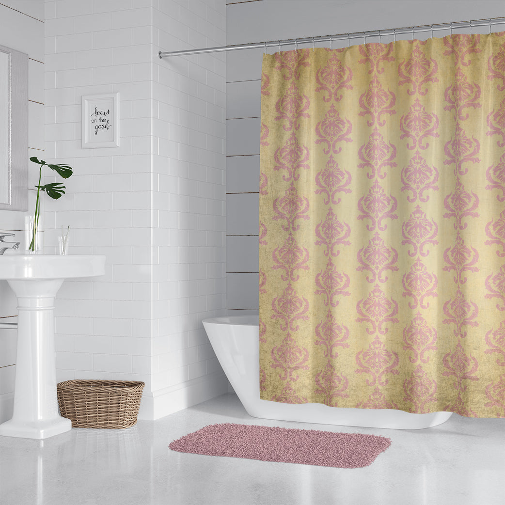 Damask Pink and Cream Grunge Shower Curtain