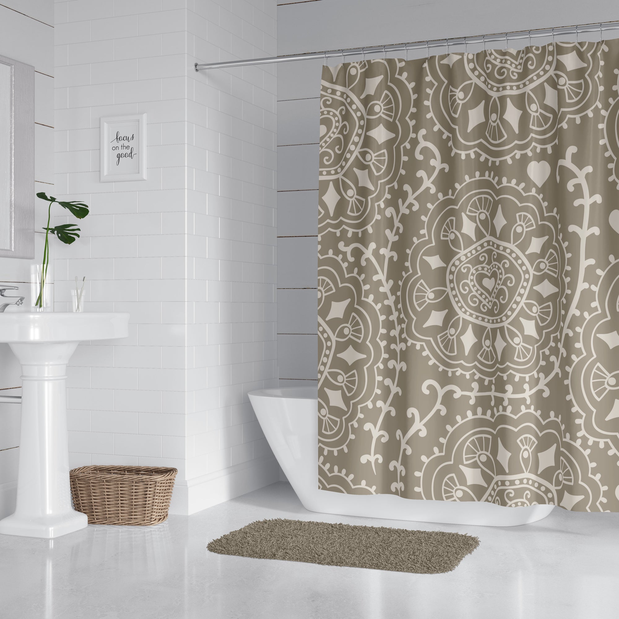 Ash Diamond Swirl Shower Curtain