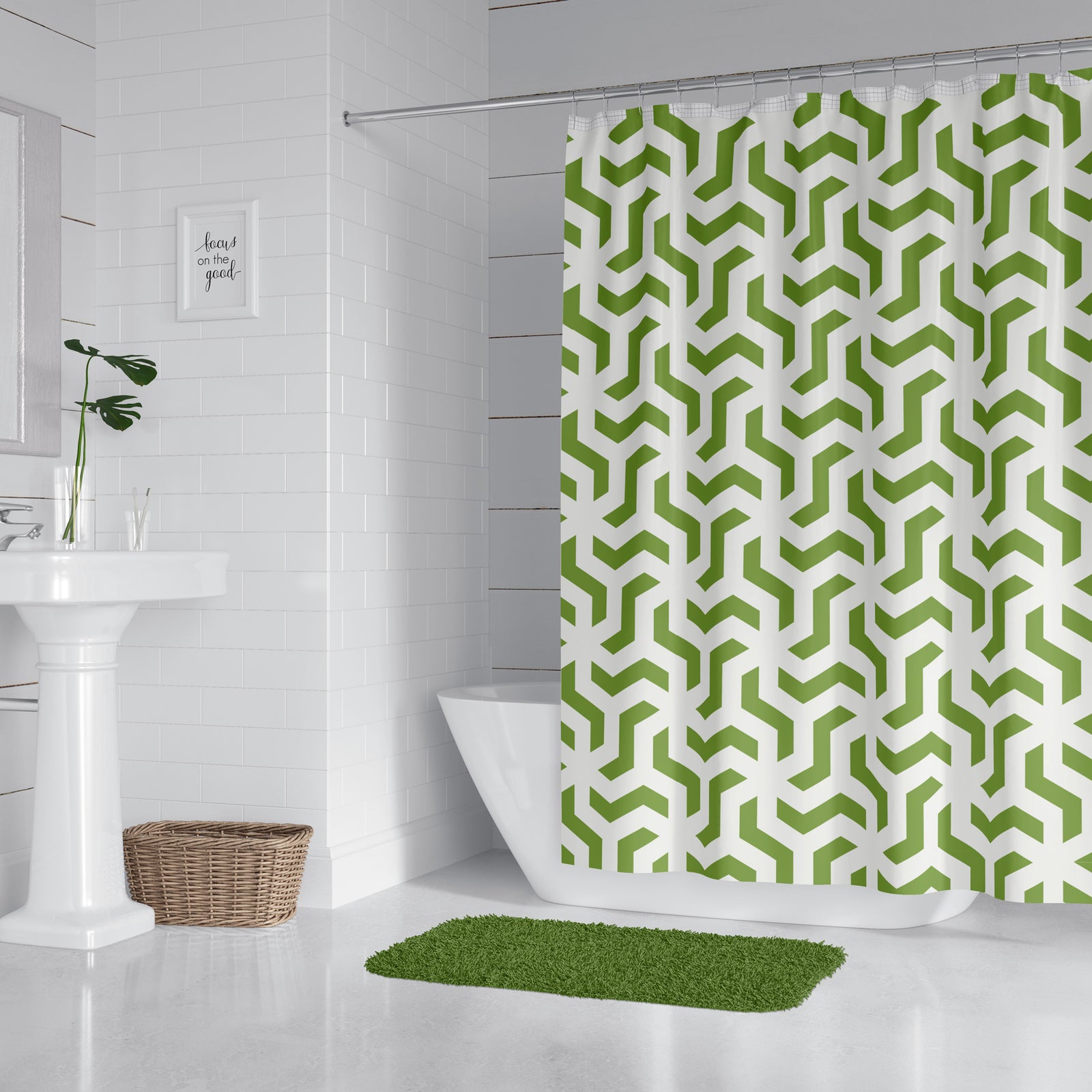 Lime green geometric shower curtain