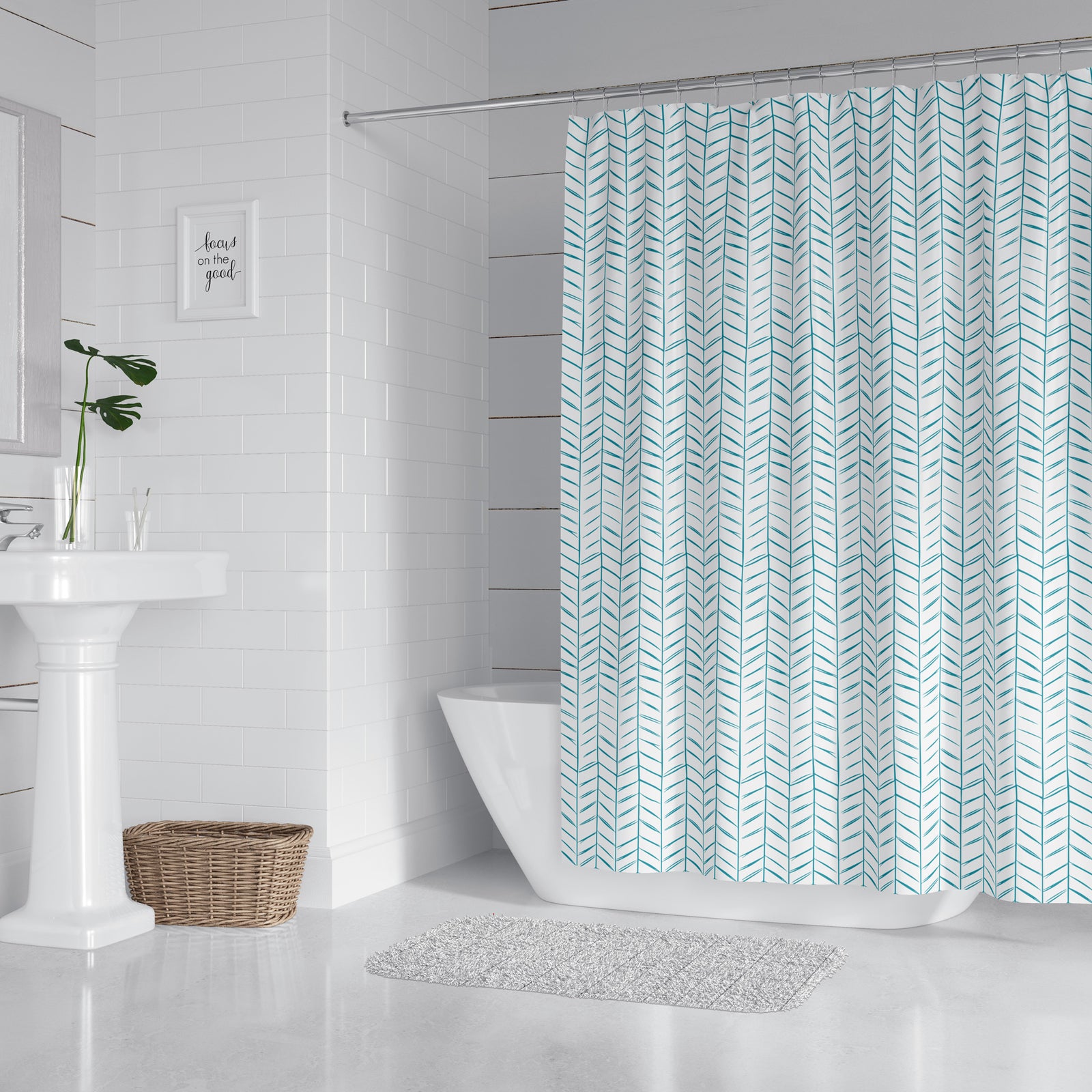 Teal chevron shower curtain