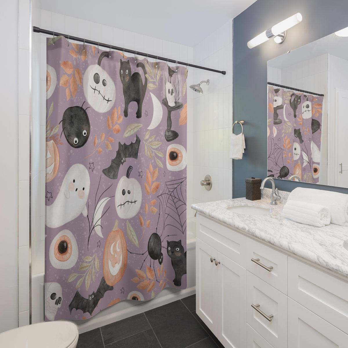 Not So Scary Purple Halloween Shower Curtain