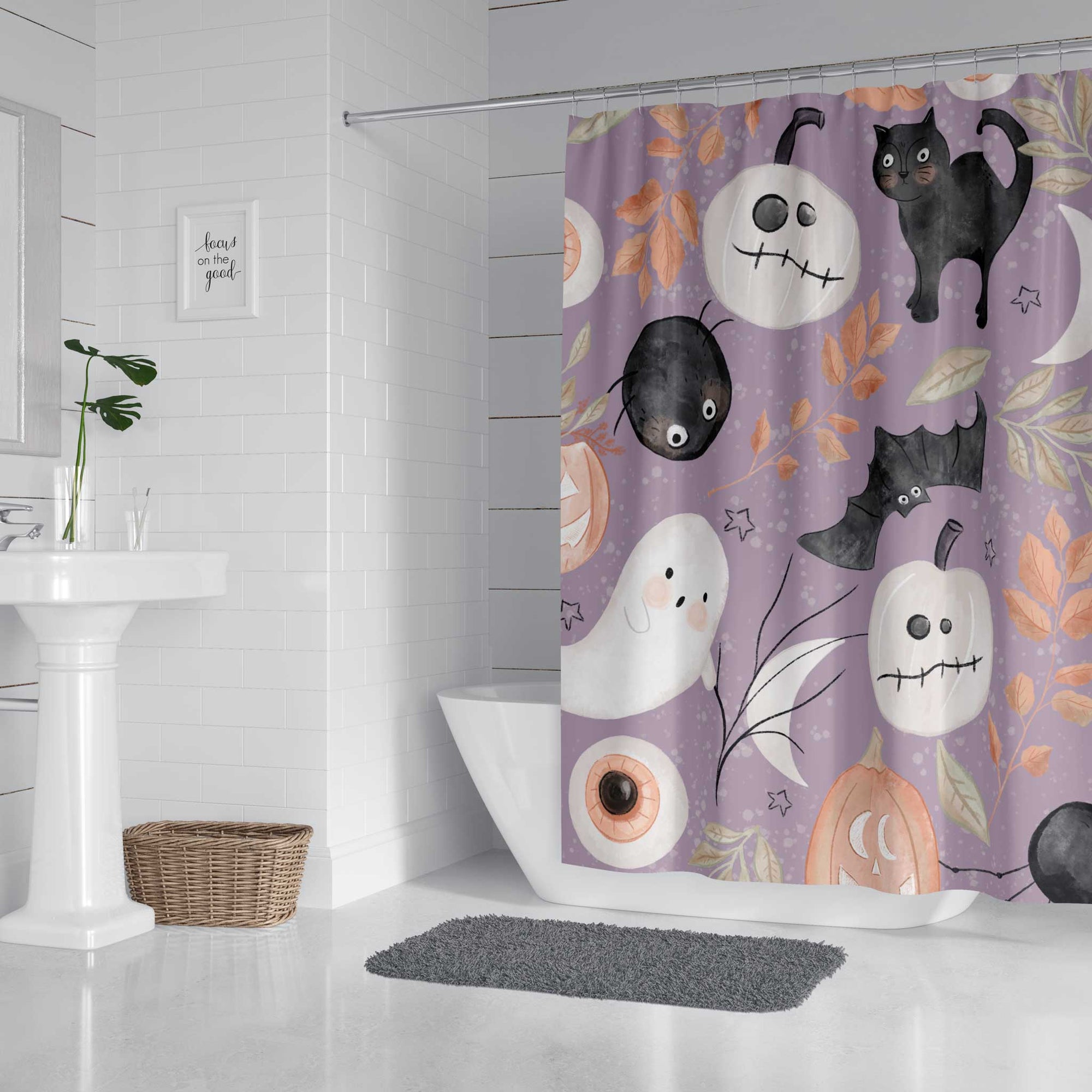 Not So Scary Purple Halloween Shower Curtain