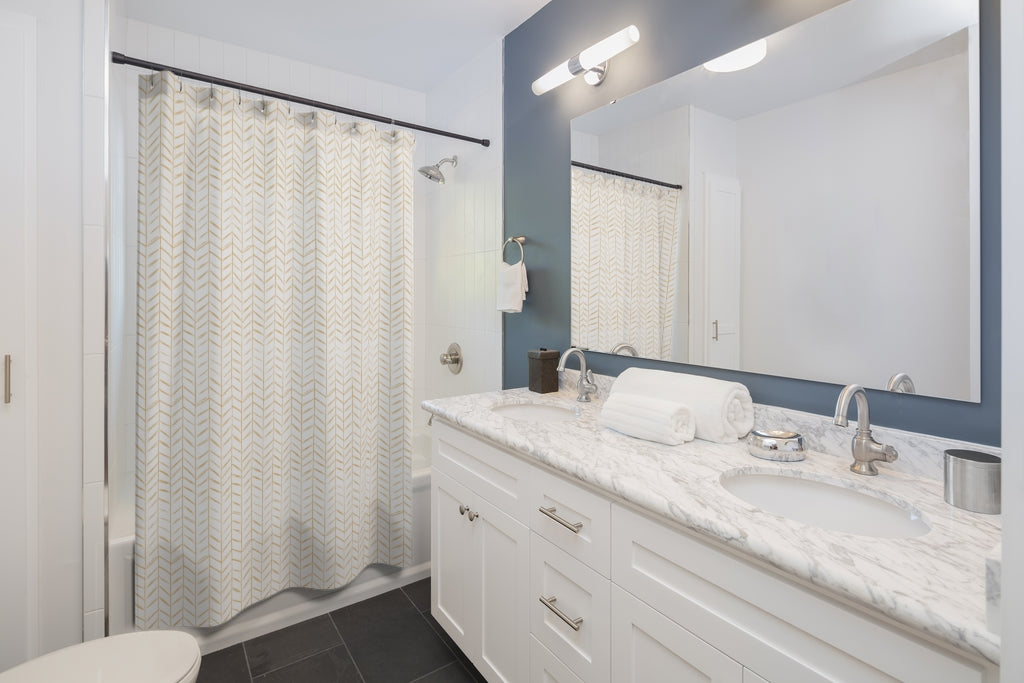 Mini Chevron Mustard Yellow Shower Curtain