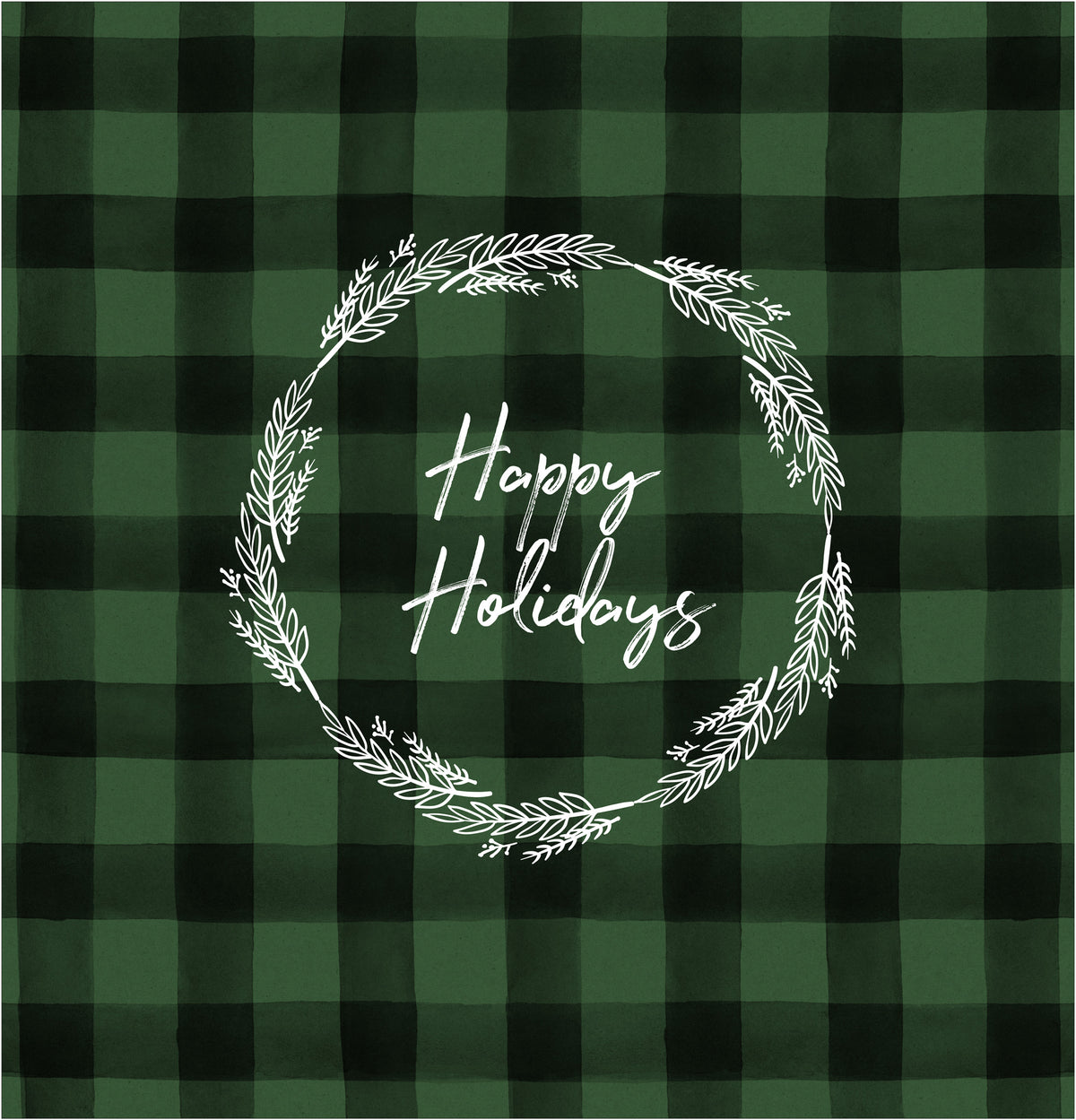 Happy Holidays Green Buffalo Plaid Shower Curtain