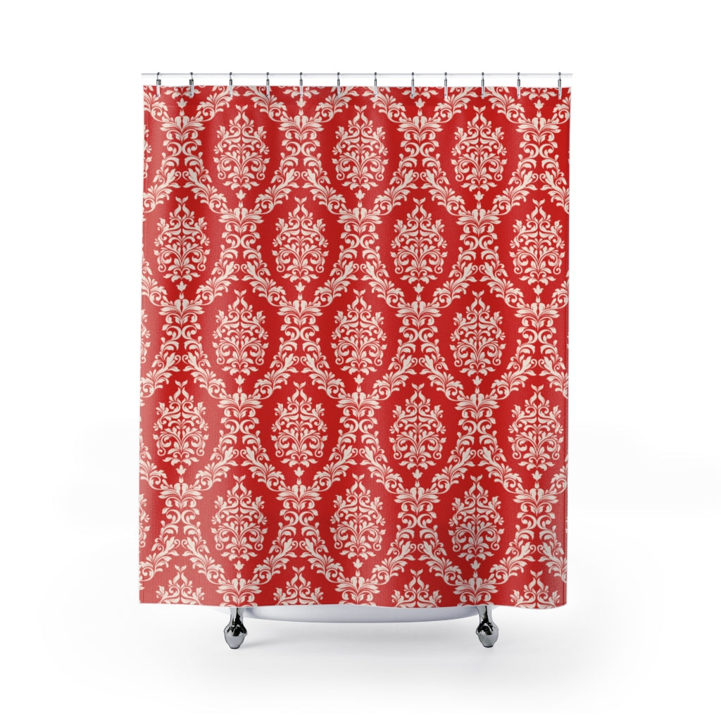Valentines - Red and White Damask Shower Curtain