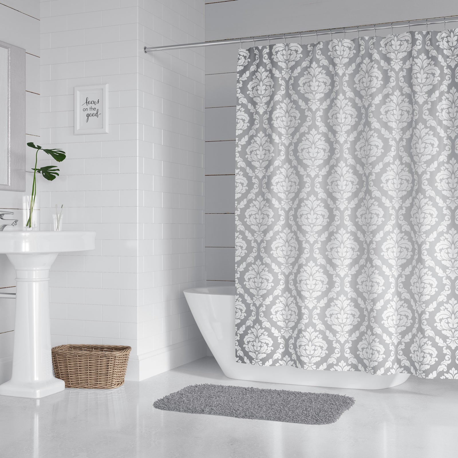 Elegant Gray Damask Shower Curtain