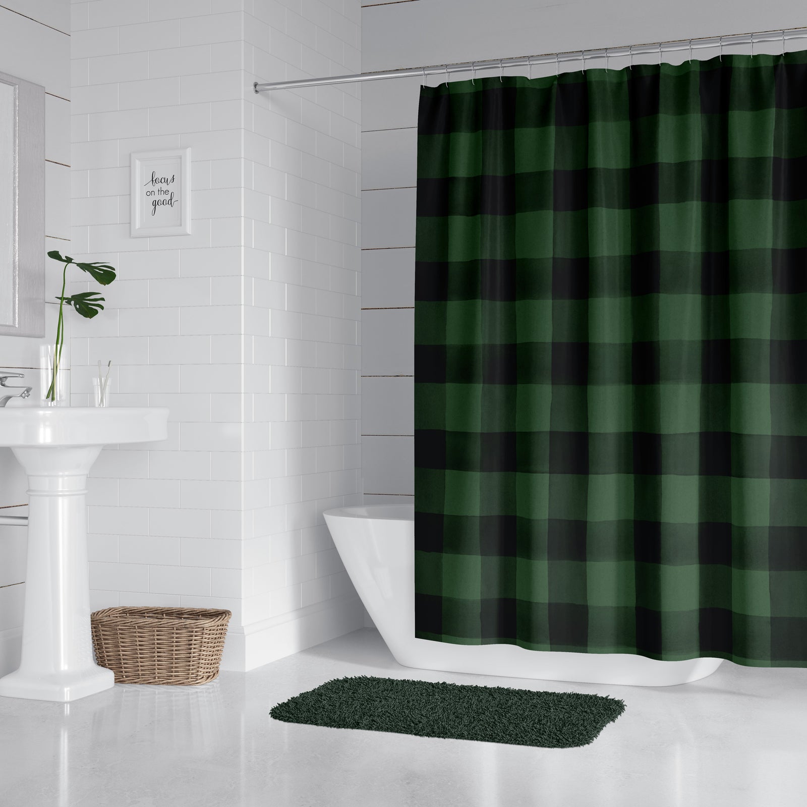 Green Buffalo Plaid Shower Curtain
