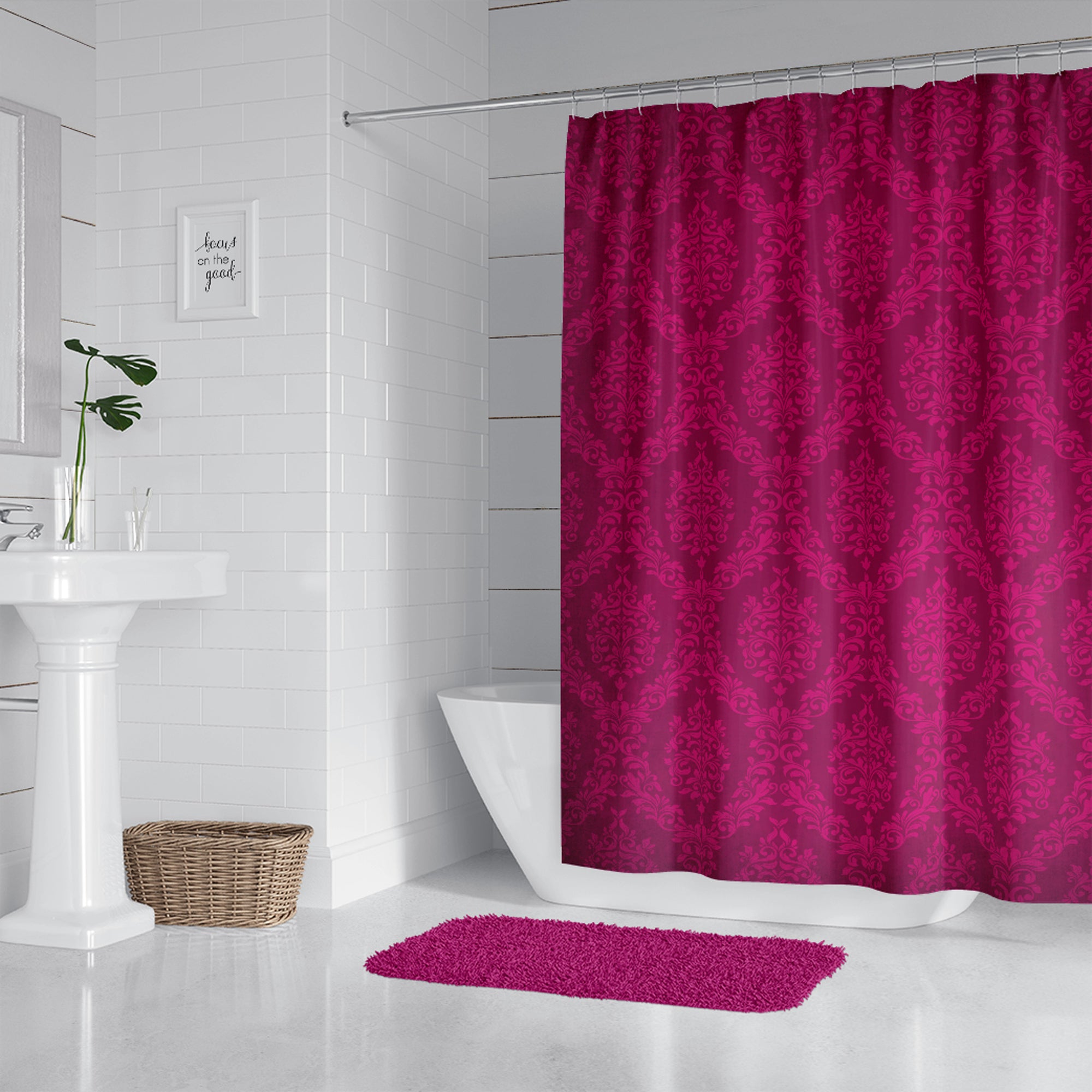 Hot Hot Pink Damask Grunge Shower Curtain