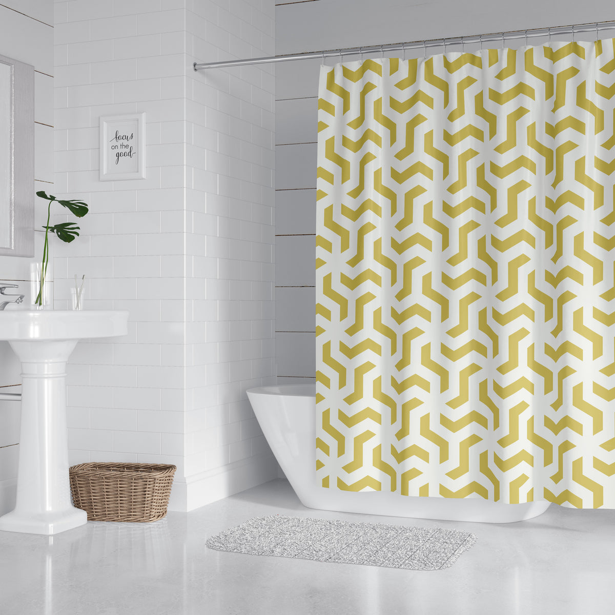 Mustard Yellow Geometric Shower Curtain