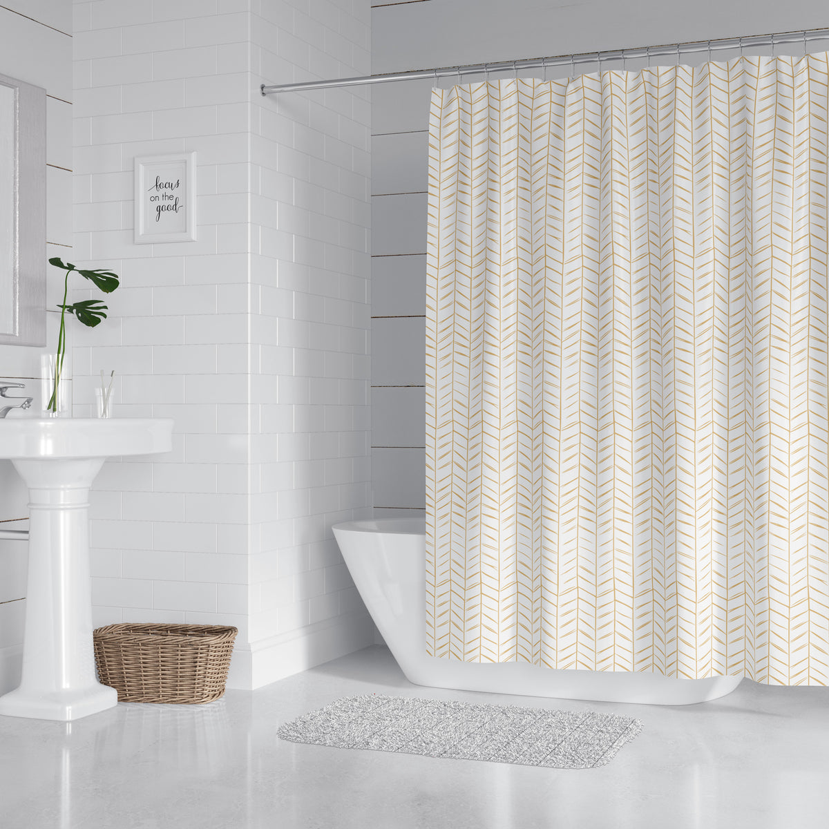Mini Chevron Mustard Yellow Shower Curtain