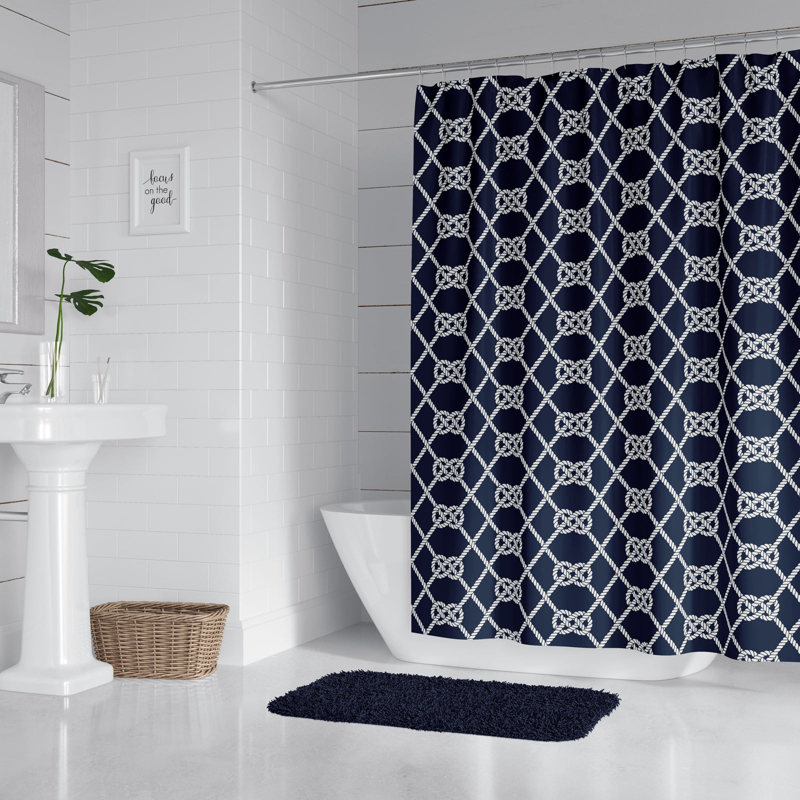 Navy Nautical Knots Shower Curtain