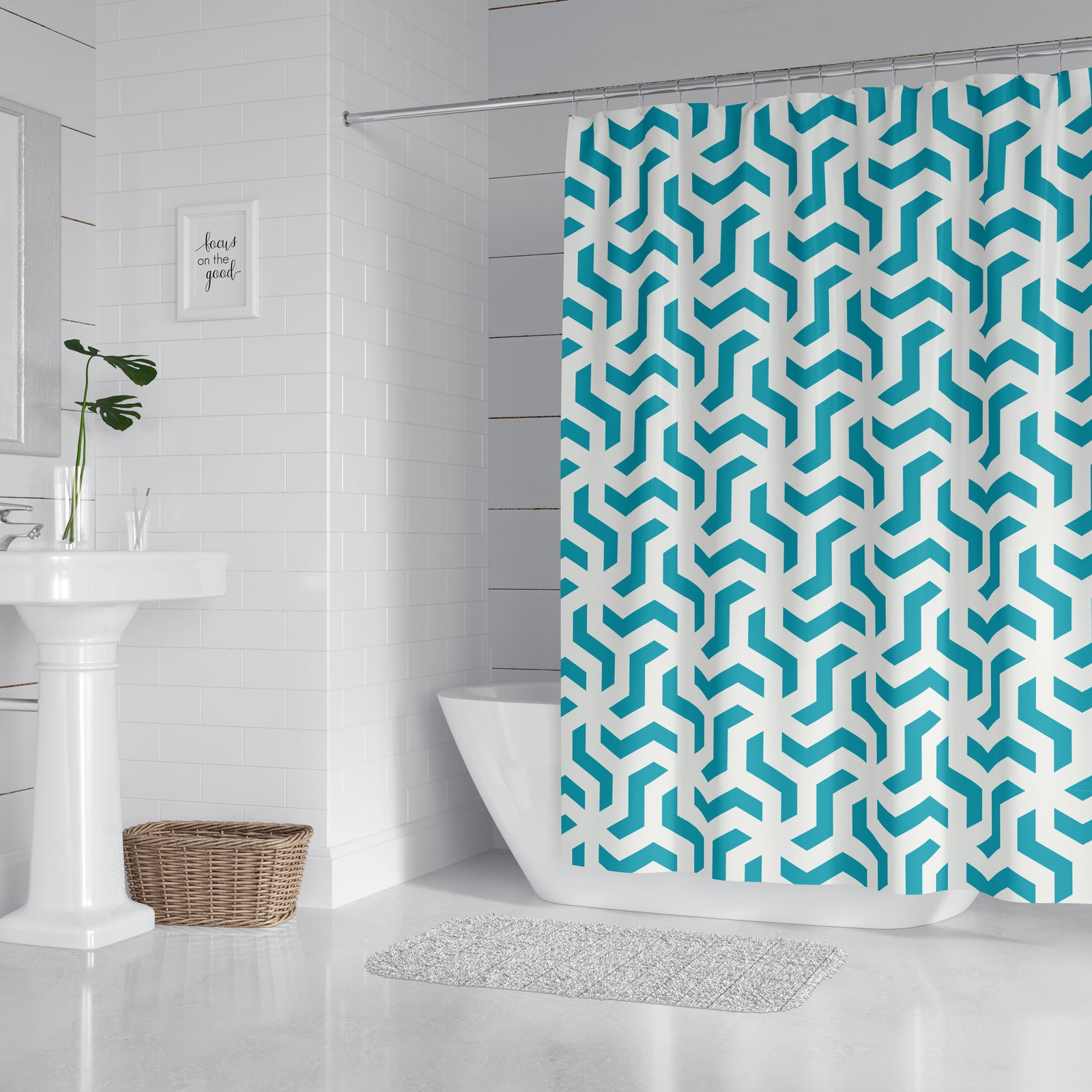 Ocean Blue Geometric Shower Curtain
