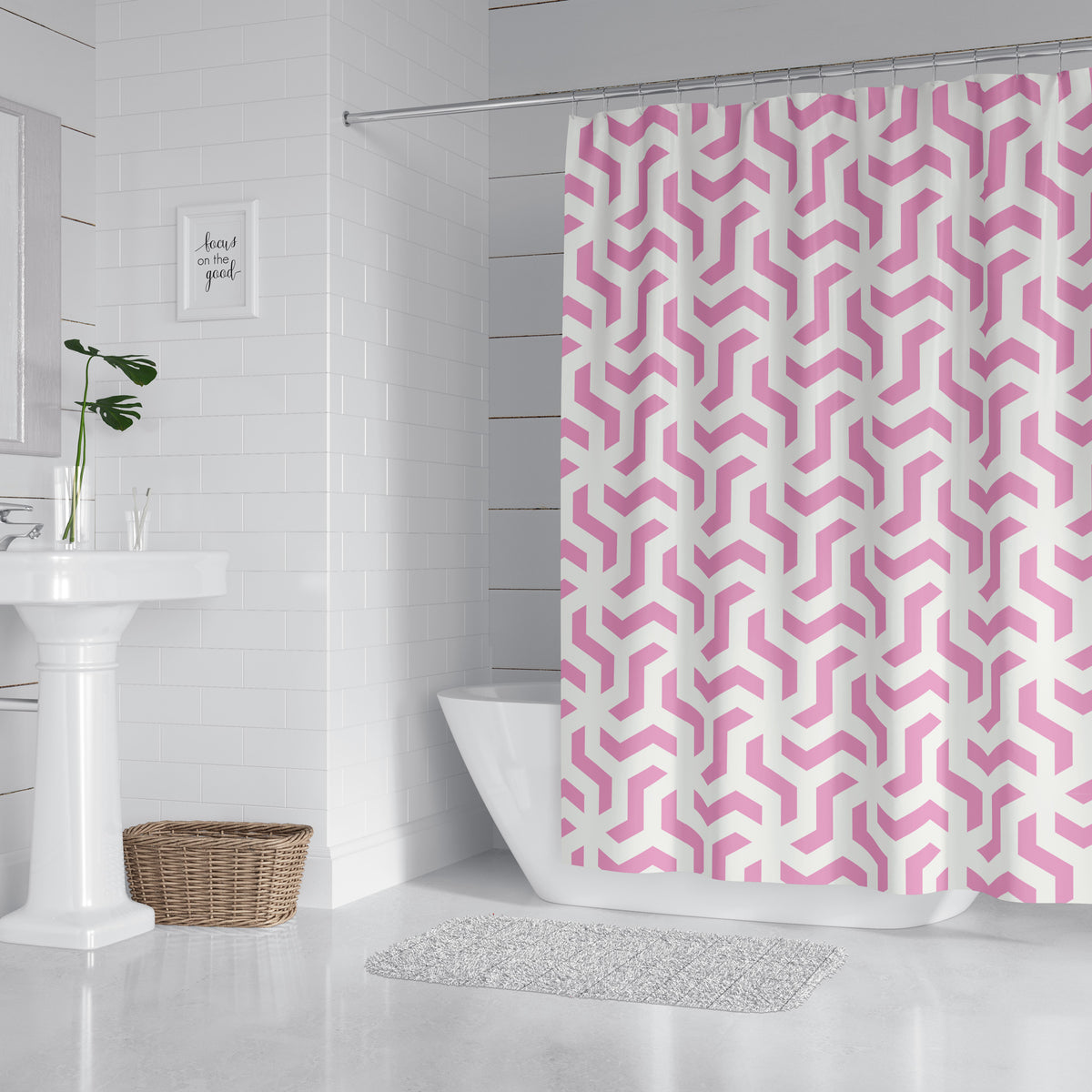Pink Geometric Shower Curtain