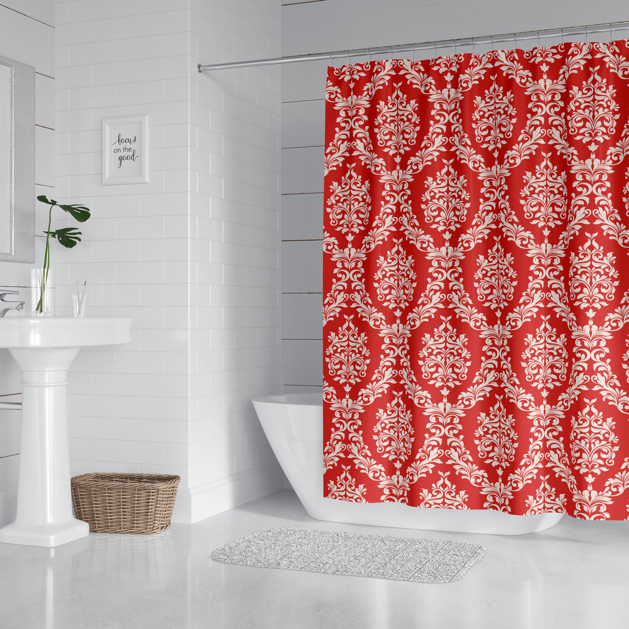 Valentines - Red and White Damask Shower Curtain