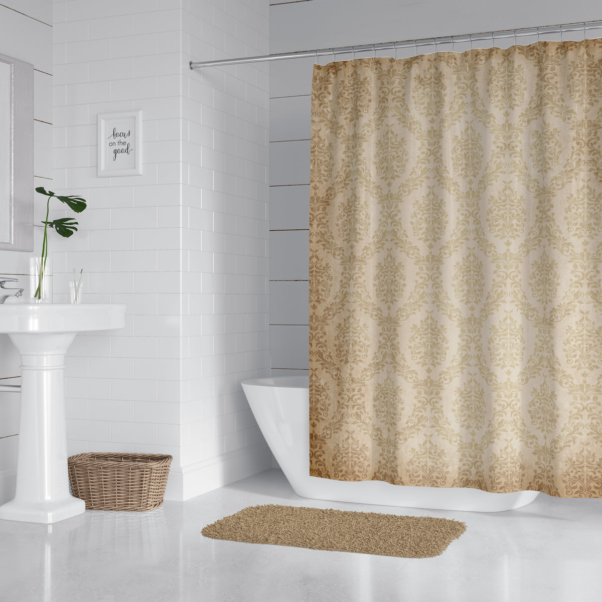 Damask Taupe Grunge Shower Curtain