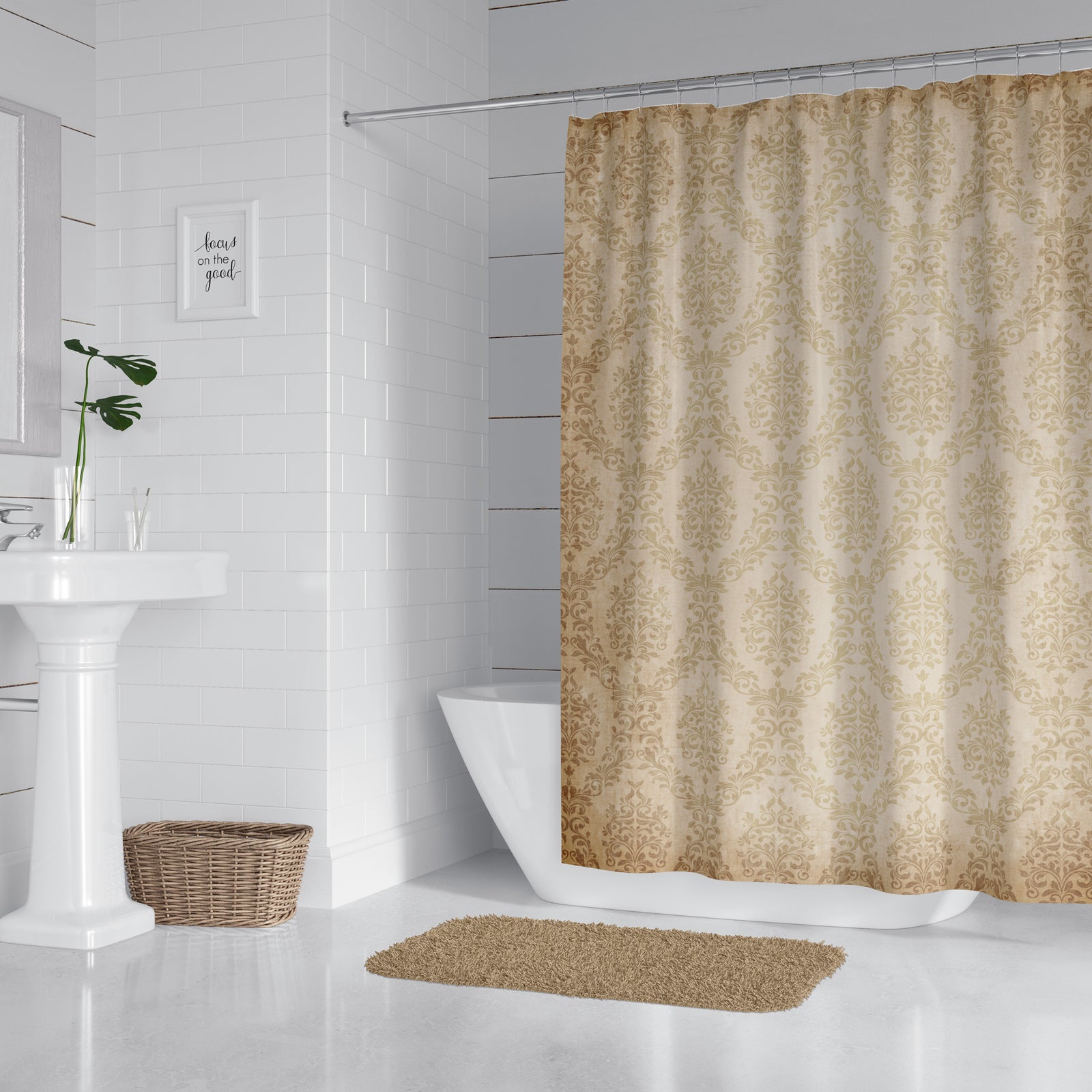 Damask Taupe Grunge Shower Curtain