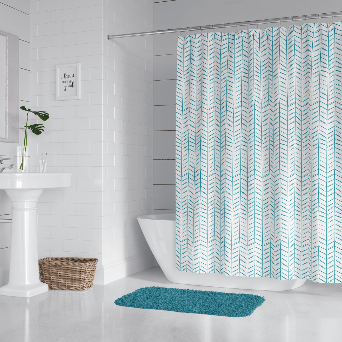 Mini Chevron Teal Shower Curtain