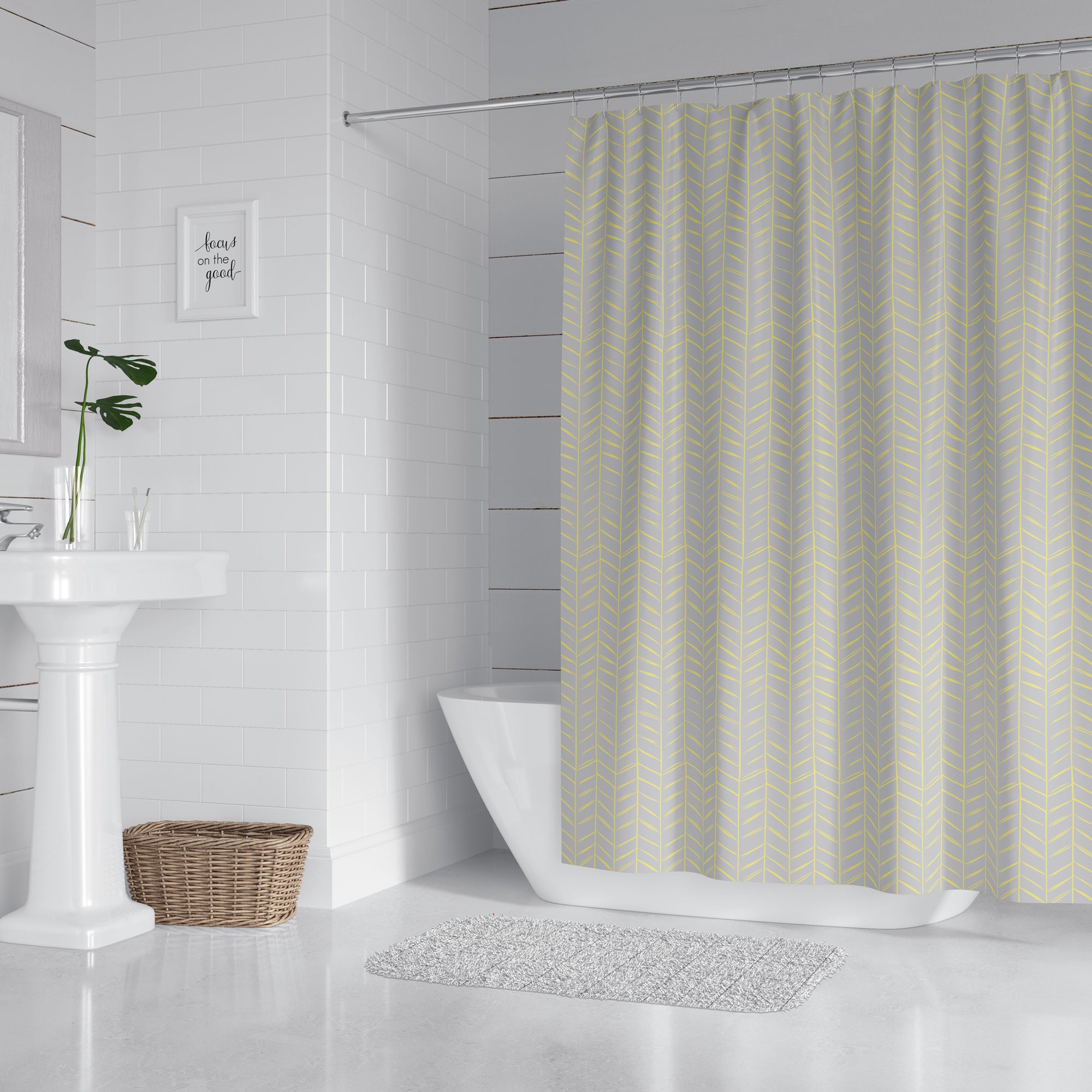 Mini Chevron Gray and Yellow Shower Curtain