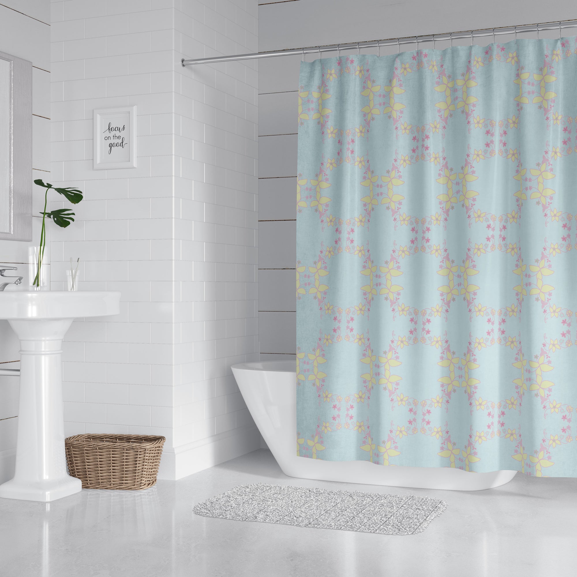 Floral Yellow & Lavender Lei Shower Curtain