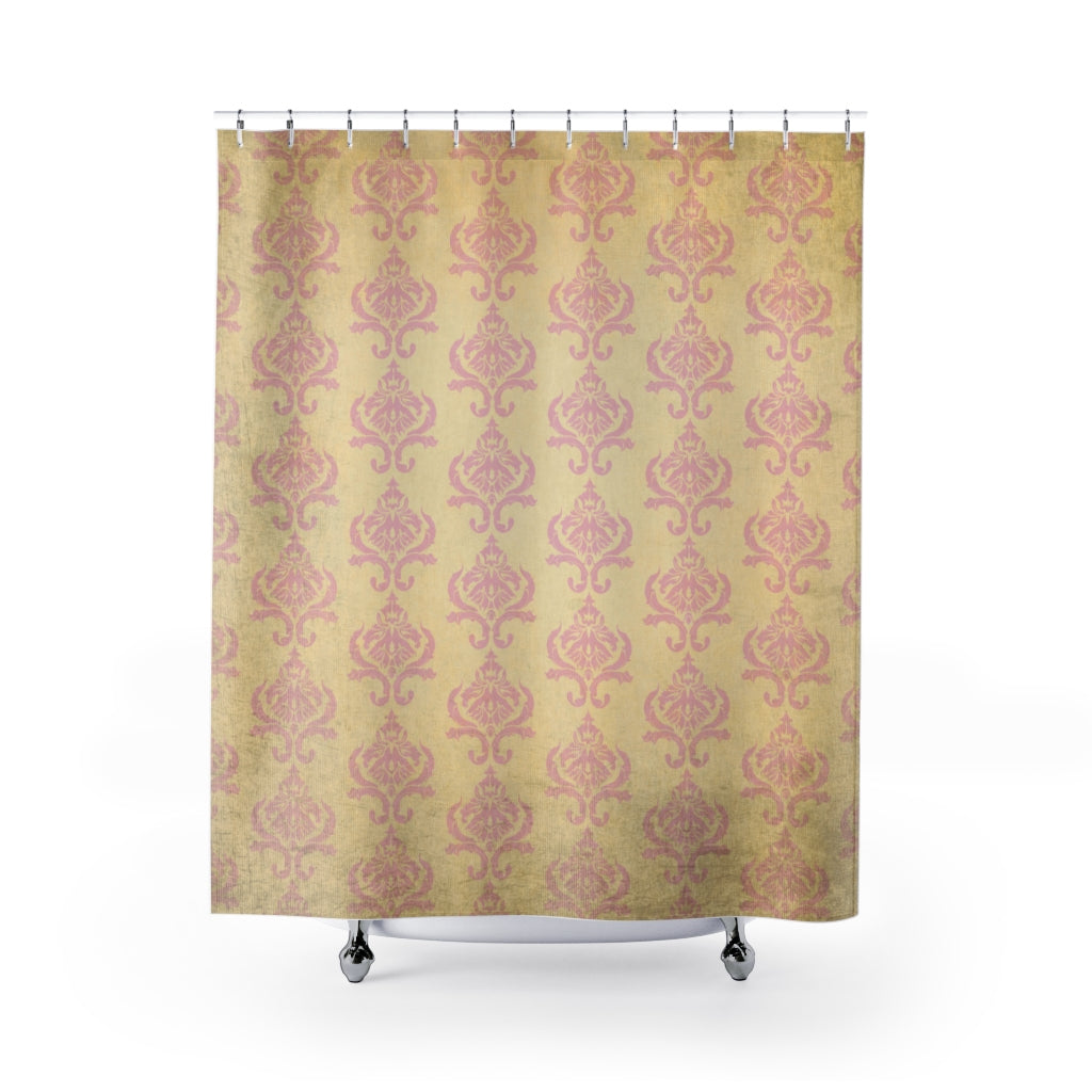 Damask Pink and Cream Grunge Shower Curtain