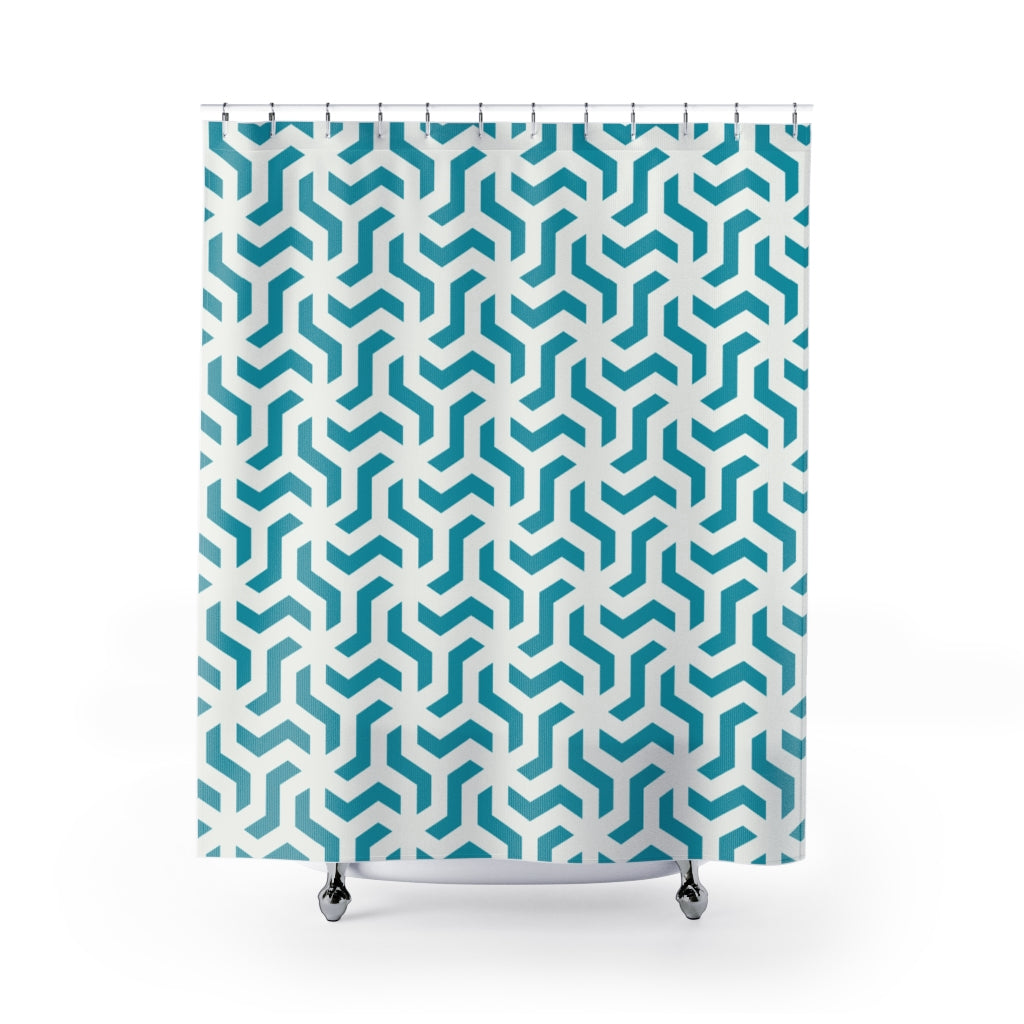 Ocean Blue Geometric Shower Curtain